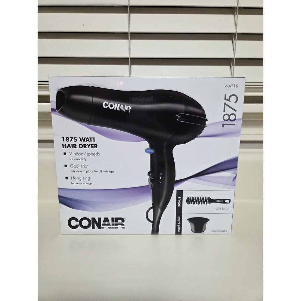 Conair 248RNC 1875 Watt Hair Dryer Black NEW Sealed w/ Concentrator & Vent Brush